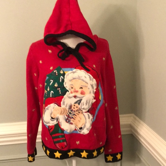 All Points Sweaters - Ugly Christmas Sweater Santa Hoodie ! VTG